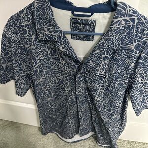 Costa Navy and White Short Sleeve Button-Down Shirt
